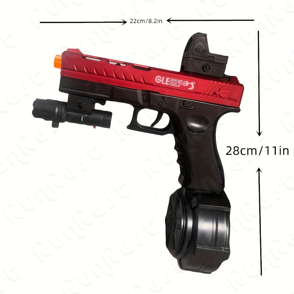 Compact Red-and-Black Electric Gel Blaster Set with Drum, Two Magazines, Sight, Goggles and USB Cable