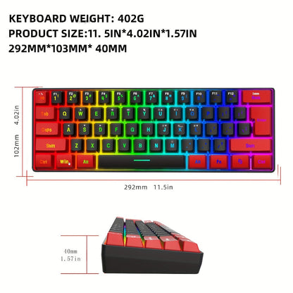 Red-and-Black 61-Key Compact Wired Keyboard with Detachable Cable and Multicolor-Lit Keycaps