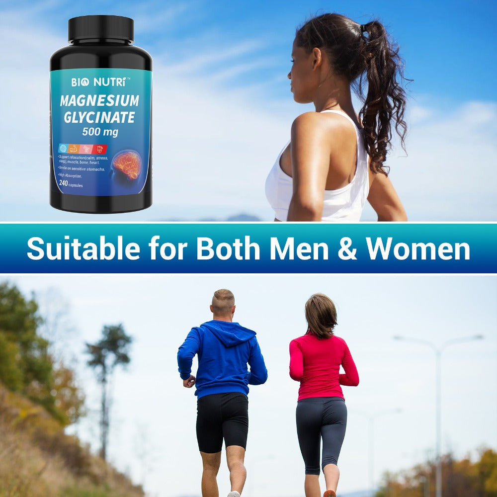 Magnesium Glycinate 500mg Chelated Capsules, Deep Sleep, Stress & Relaxation Supplement for Women & Men