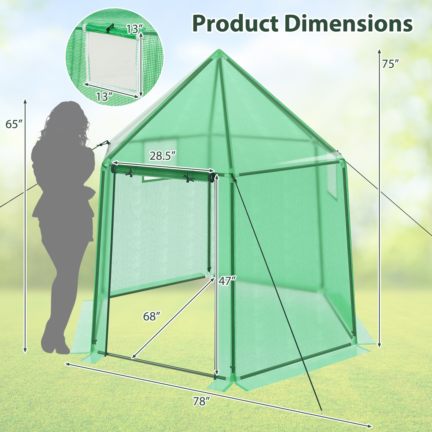 Walk-In Greenhouse All-Weather PE Cover & Frame, Zippered Door Vent Windows, Outdoor Plant Shelter for Garden Yard Balcony