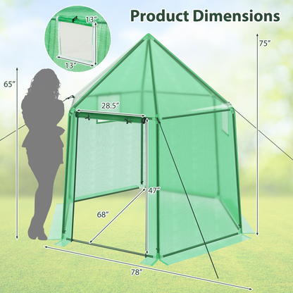 Walk-In Greenhouse All-Weather PE Cover & Frame, Zippered Door Vent Windows, Outdoor Plant Shelter for Garden Yard Balcony