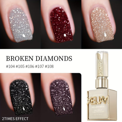 Gel Nail Polish 5-Color Broken-Stone Glitter Set in 0.51oz Bottles with Sparkling Finish and UV/LED Soak-Off Cure