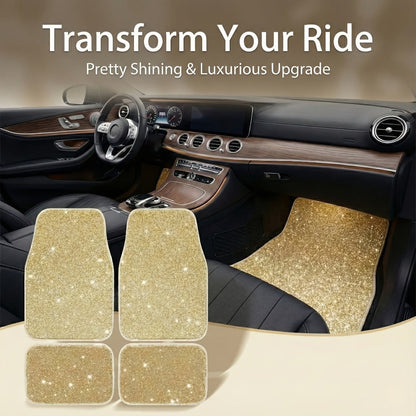 Crystal Bling Car Floor Mats for Women – Sparkling Diamond & Flash Glitter Universal Non-Slip Waterproof Auto Floor Pads
