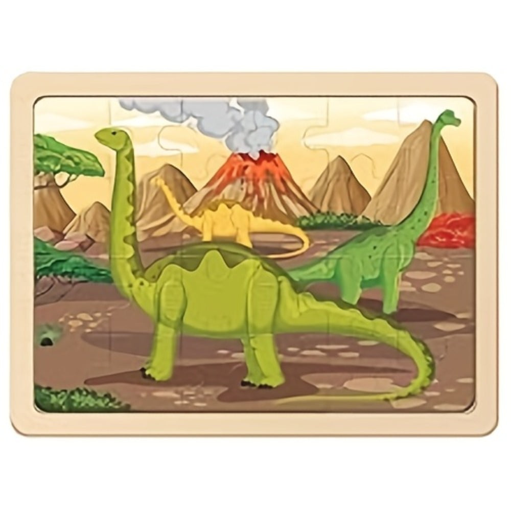 Dinosaur Puzzle Set for Kids Ages 3-8 Wooden 4-in-1 Jigsaw with 24 Pieces Each, Colorful Preschool Educational Toy for Boys & Girls