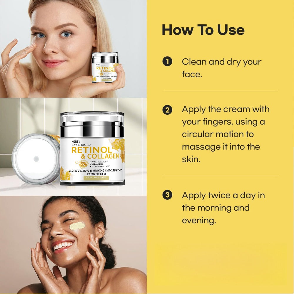 Retinol Face Cream with Hyaluronic Acid for Women Lifting Neck Cream Smooths Wrinkles Fine Lines Day Night Dry Skin Care 50g
