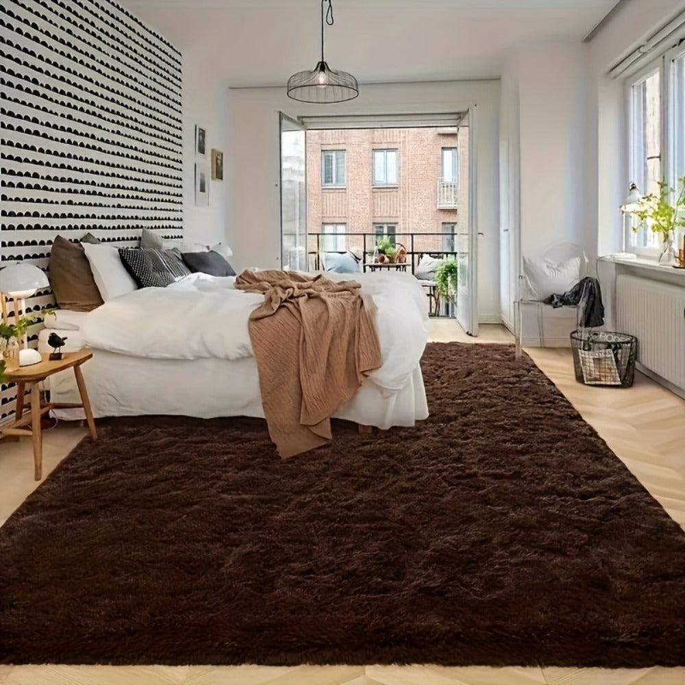 Area Rug Fluffy Faux-Fur Shag in Solid, Tie-Dye and Ombre Colors with Six available Room Sizes