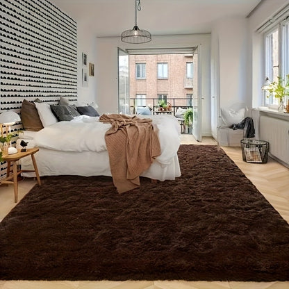 Area Rug Fluffy Faux-Fur Shag in Solid, Tie-Dye and Ombre Colors with Six available Room Sizes