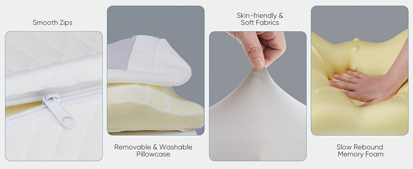 Memory Foam Cervical Pillow Contour Neck Support Orthopedic Bed Pillow for Side Back Stomach Sleepers with Cooling Pillowcase Queen King