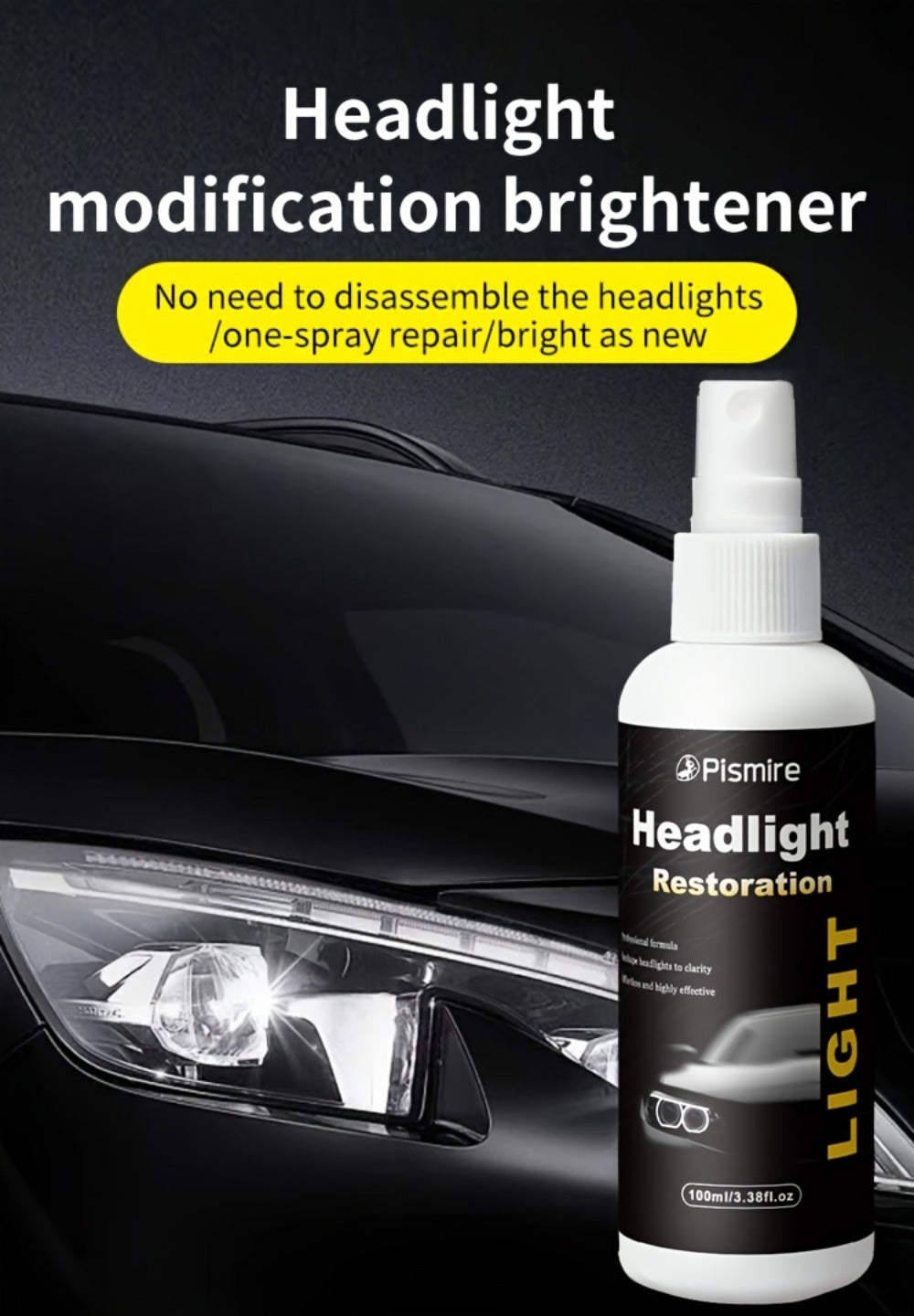 Headlight Restoration Kit Ceramic Coating Spray 100ml No Sanding No Polishing Required Quick Restore Yellowed Foggy Car Headlights DIY