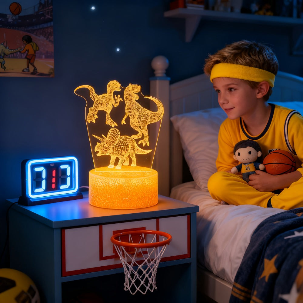 3D Holographic Dinosaur Night Lamp 16 Color Changing T-Rex LED Bedside Lamp Remote Touch for Entryways, Bedrooms and Living Spaces