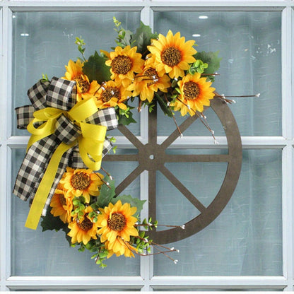 Sunflower Bow Wreath for Front Door - Handcrafted Thanksgiving Wreath with Natural Look, Fall Seasonal Home Decor