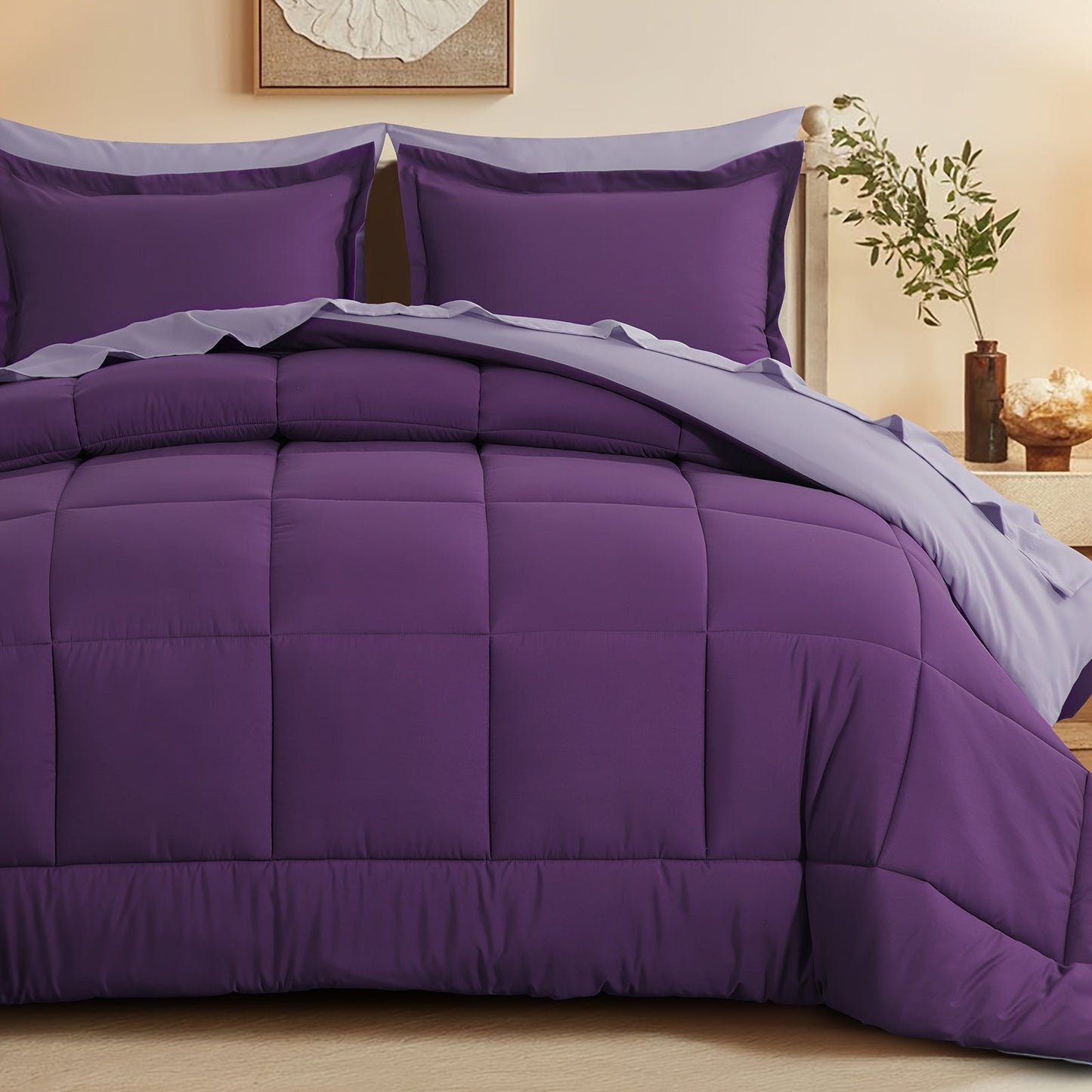 7 Piece Comforter Set Luxury Soft Fluffy Bedding All Season Bed in a Bag with Comforter Fitted Sheet Flat Sheet Pillowcases Hypoallergenic