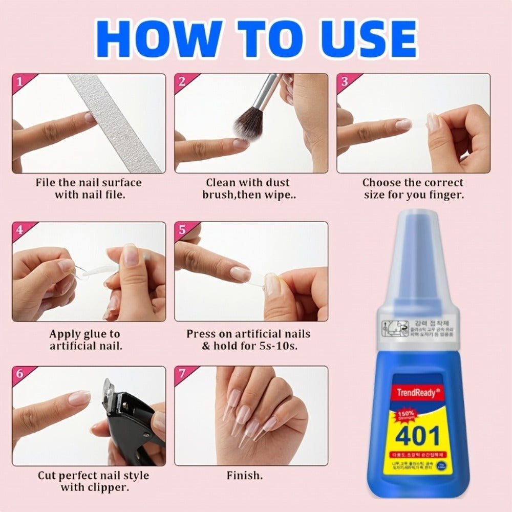 Waterproof Nail Adhesive Tabs with Nail Stickers 0.85oz Dropper Tip Bottle – Extra Strong Alcohol-Free Quick Release Long Wearing Salon
