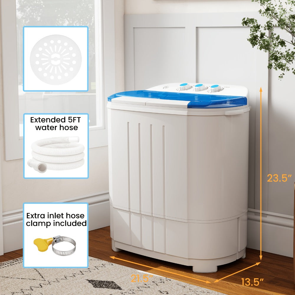 Portable Washing Machine Mini Twin Tub Washer Spin Dryer Combo Semi- Wash Spin Gravity Drain for Entryways, Bedrooms and Living Spaces