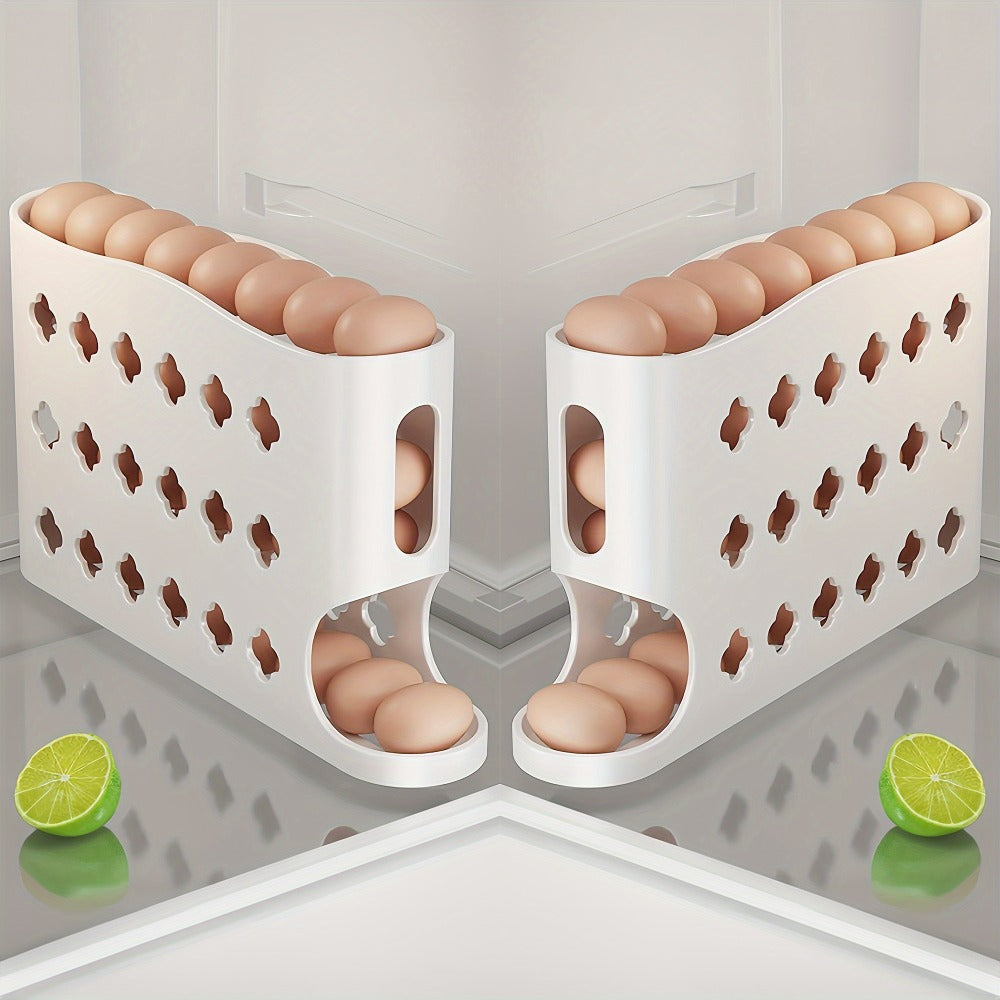 Egg Dispenser Kitchen Organizer 4-Tier Auto-Rolling PP Rack for Refrigerator, Cabinet or Countertop
