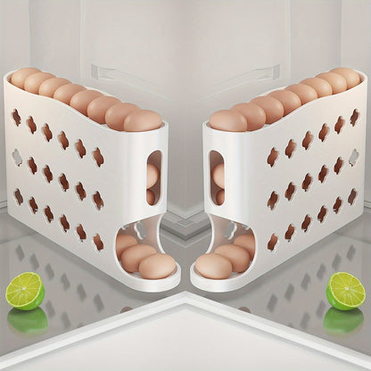 Egg Dispenser Kitchen Organizer 4-Tier Auto-Rolling PP Rack for Refrigerator, Cabinet or Countertop