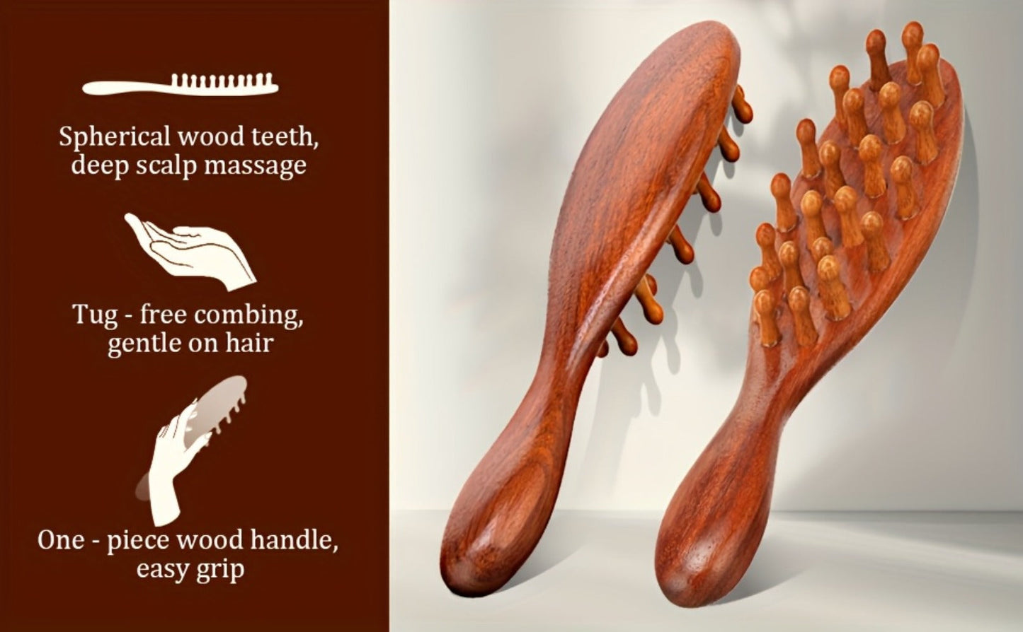 Sandalwood Loc Comb Wide Tooth 2 Pcs Wooden Ergonomic Detangling Comb for Dreads Locs Curly, for Home, Travel and Salon Hair Styling