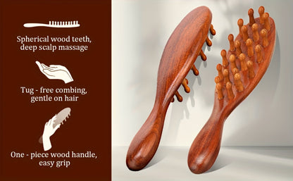 Sandalwood Loc Comb Wide Tooth 2 Pcs Wooden Ergonomic Detangling Comb for Dreads Locs Curly, for Home, Travel and Salon Hair Styling