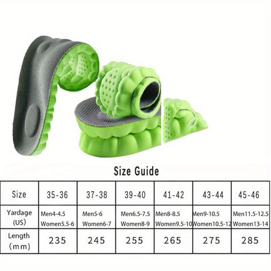 Four-Pair Green Honeycomb Foam Shoe Inserts with Trim Guide and Five EU Size Options from 35 to 46
