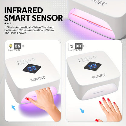 Rechargeable Wireless Nail Lamp 30 LED Beads 365+405nm UV Gel Curing Light 3 Timer Settings Infrared Sensor Portable Nail Dryer for All Gel