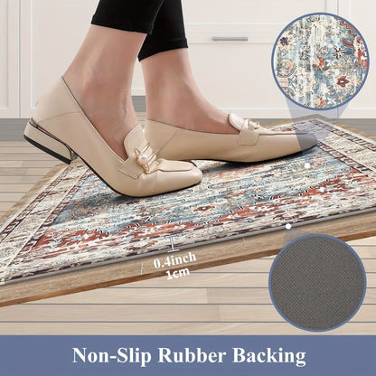 Kitchen Mat Set, 2-Piece Boho Distressed Cushioned Rugs in Five Color Patterns with 17.3x28 and 17.3x48-Inch Sizes