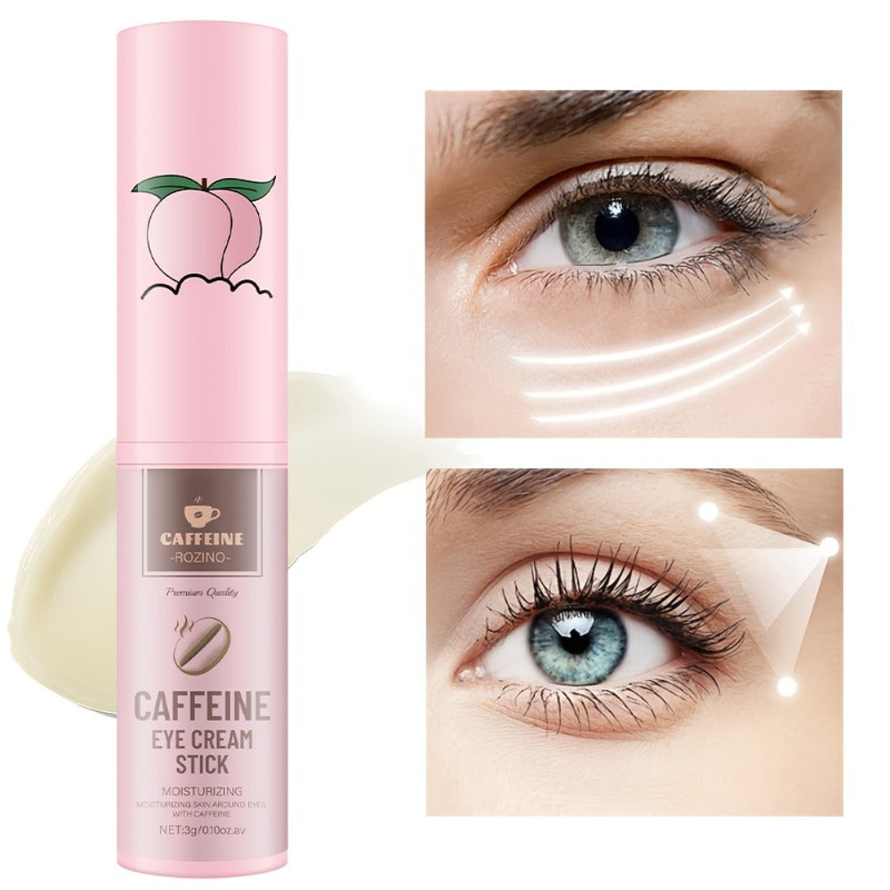 Two-Piece Caffeine-Labeled Eye Cream Stick Set with Coordinated Peach-Print Twist-Up Tube Design