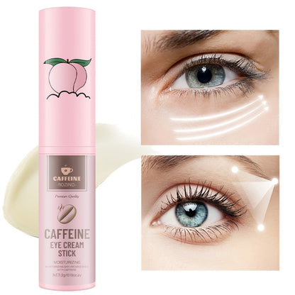 Two-Piece Caffeine-Labeled Eye Cream Stick Set with Coordinated Peach-Print Twist-Up Tube Design