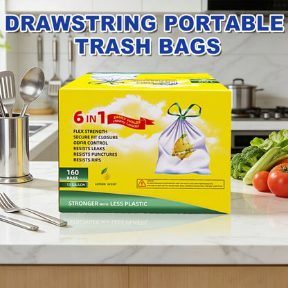 13 Gallon Trash Bags Tear-Resistant Drawstring Garbage Bags with Fresh Lemon Scent Thickened for Home Cooking, Dining and Outdoor Meals