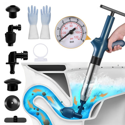 High-Pressure Air Drain Blaster with Real-Time Pressure Indicator – Stainless Steel Toilet Plunger & Sink Drain Unclogger