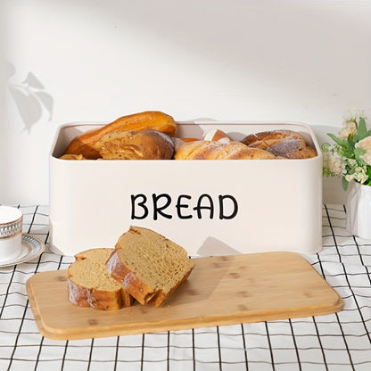 Bread Box with 3 Jars Set for Kitchen Countertop, Metal Bread Box with Bamboo Board Cover, Coffee Sugar Tea Canisters