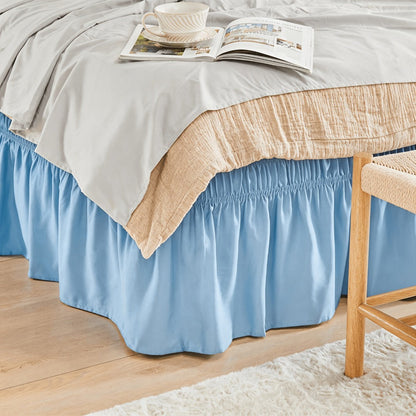 Bed Skirt Elastic Wrap Around Ruffle – 15 Inch Drop Microfiber Dust Ruffle, Adjustable No-Lift Fit, Fade Resistant Machine Washable