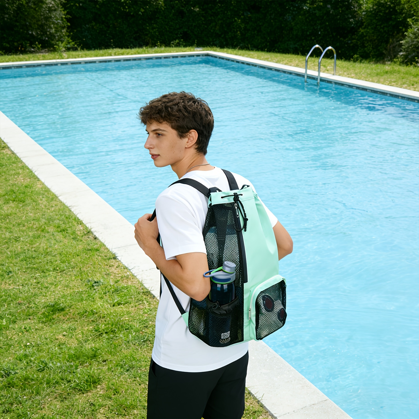 Mesh Drawstring Swim Bag – Quick-Dry Sports Backpack with Wet Pocket for Swimming, Gym & Beach, Lightweight Travel Bag for Women & Men