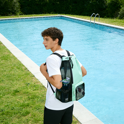 Mesh Drawstring Swim Bag – Quick-Dry Sports Backpack with Wet Pocket for Swimming, Gym & Beach, Lightweight Travel Bag for Women & Men