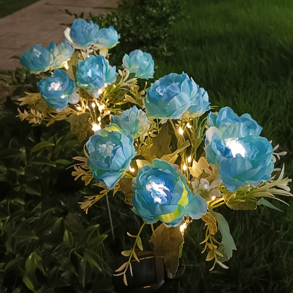 Solar Garden Lights 2-Pack Peony Flower Stakes, 84 LEDs, IP65 and Four Bloom Colors for Yard Decor