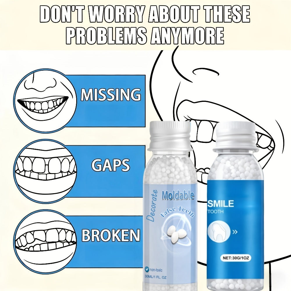 Moldable Fake Teeth Kit for Adults & Seniors, Temporary Dental Veneers Missing Tooth Filling Snap On Teeth