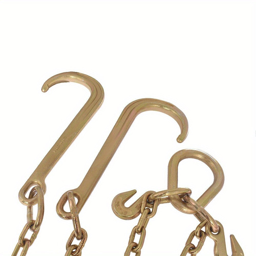 Grade 70 Tow Chain with J Hooks – 5/16" x 2ft Heavy Duty Trailer Chain Set with V-Chain Grab Hooks, 6000 lb Capacity