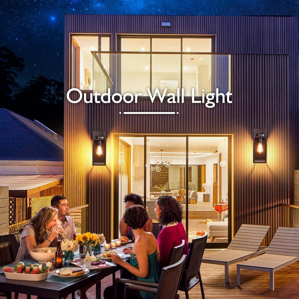 Outdoor Wall Light with Outlet 2-Pack - Modern Exterior Porch Wall Sconce Lighting Fixture for Front Door