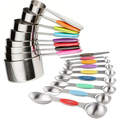 Stackable Measuring Cup and Spoon Sets with 8-, 9- or 17-Piece Black and Colorful Checkout Options