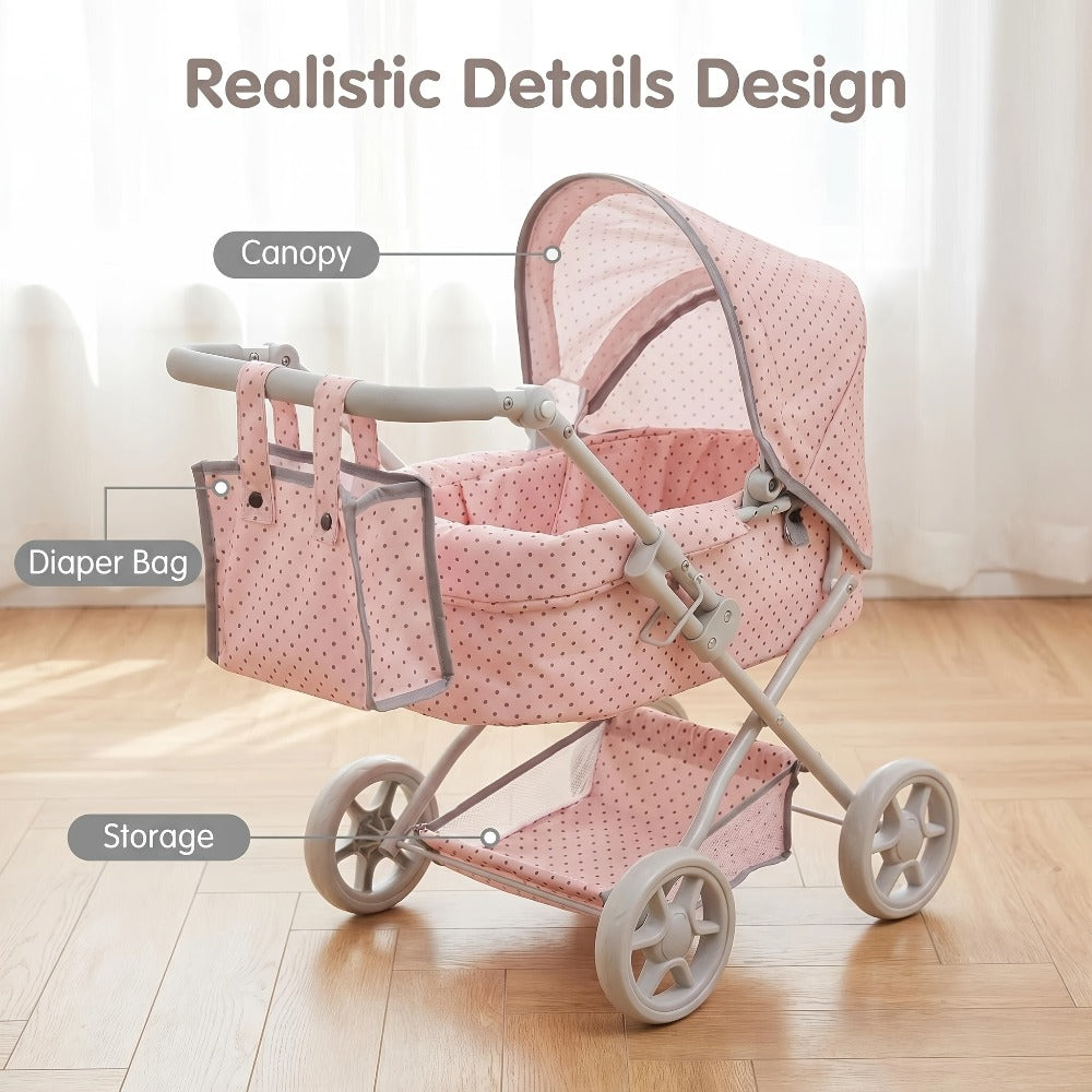 3-in-1 Baby Doll Stroller Set Pink Foldable Pram with Bassinet & Carry Bag with the Listed Color, Size or Set Options for Everyday Use
