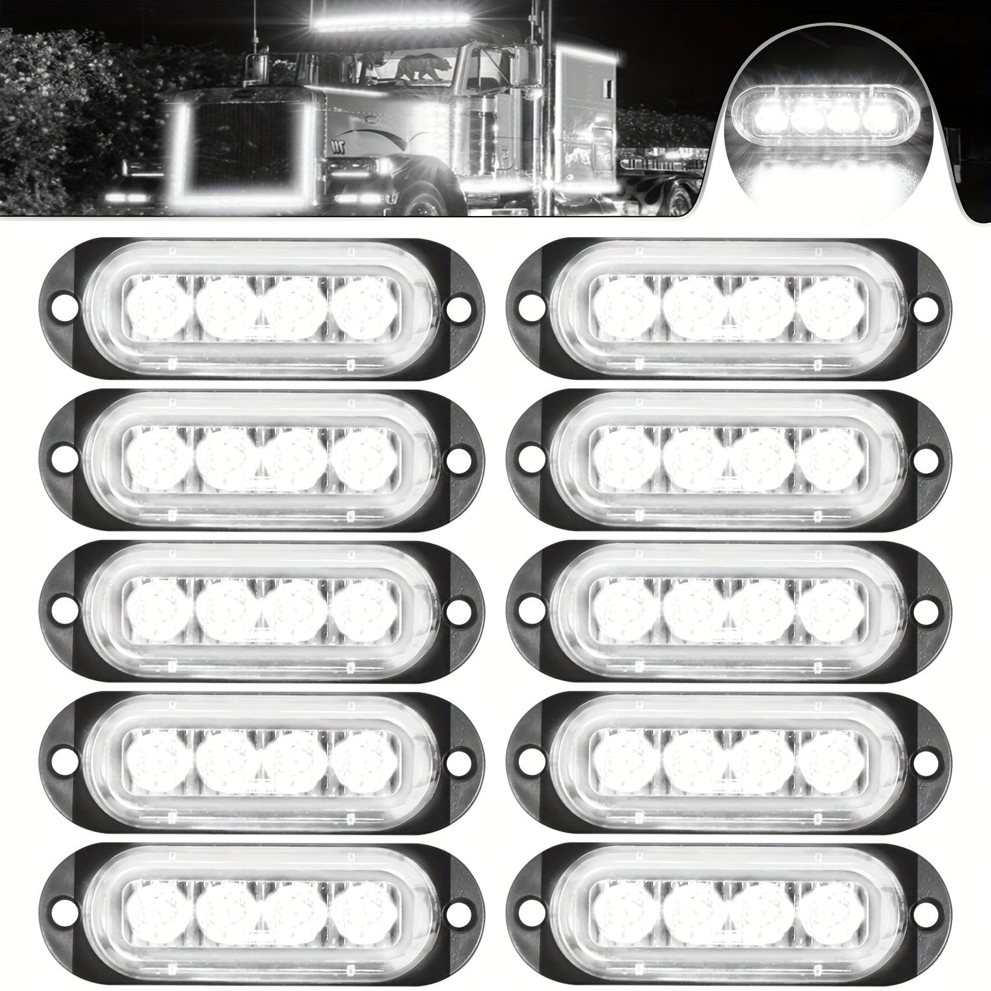 LED Side Marker Indicator Lamps 10pcs, 12V-24V 10-LED ABS Clearance Lights for Car Truck Trailer, Plug-and-Play Side Indicator Light Kit