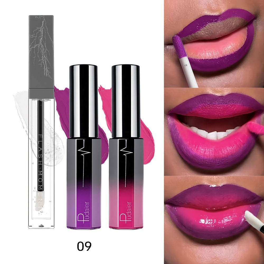 High Pigment Berry Lip Gloss Set 3-Piece – Waterproof Velvet Matte Finish, Non-Stick Cup Long-Lasting Lip Color