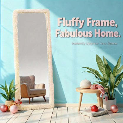 Full Length Floor Mirror Cover Fluffy Stretchable 64"x21" – Soft Non-Slip Irregular Shape Bedroom Dressing Room Mirror Sleeve 6 Colors