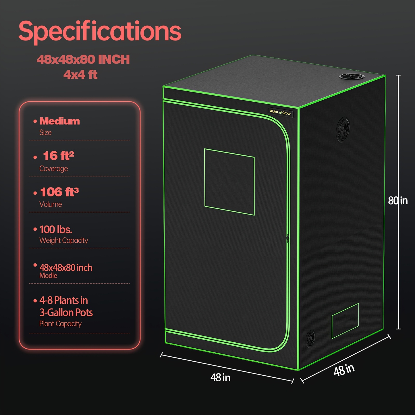 Grow Tent 1680D Thickened Mylar with Observation Window & Floor Tray, Pro-Grade Indoor Hydroponic Growing