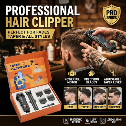 2-Piece Hair Clipper Set with Full-Size Clipper, Detail Trimmer, Guide Combs and USB Charging Accessories