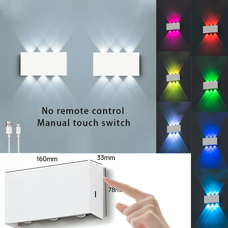 RGB Wall Light 2 Pack Battery Powered - Seven Color Gradient Dimming Night Light with Touch Switch