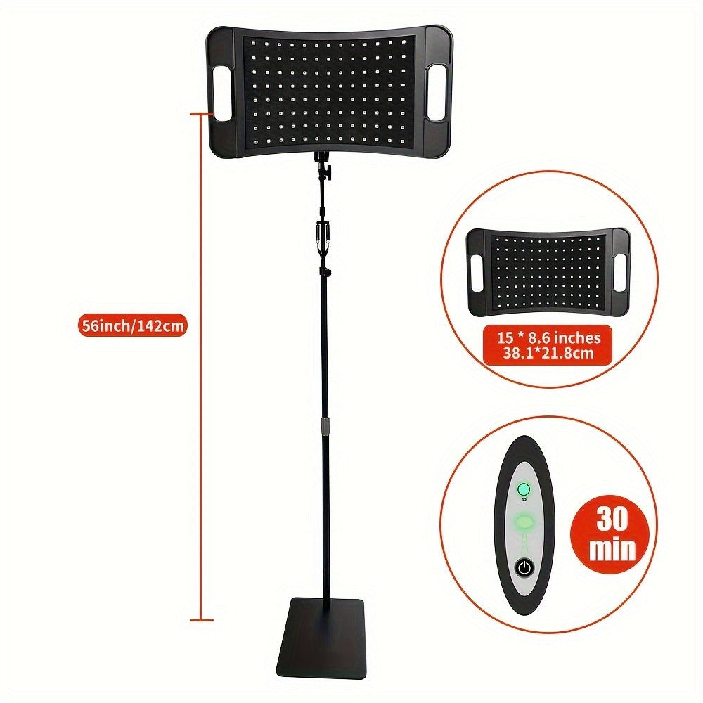 Adjustable Red and Near-Infrared LED Panel Lamp with 660nm and 850nm Light, Floor Stand and 30-Minute Timer