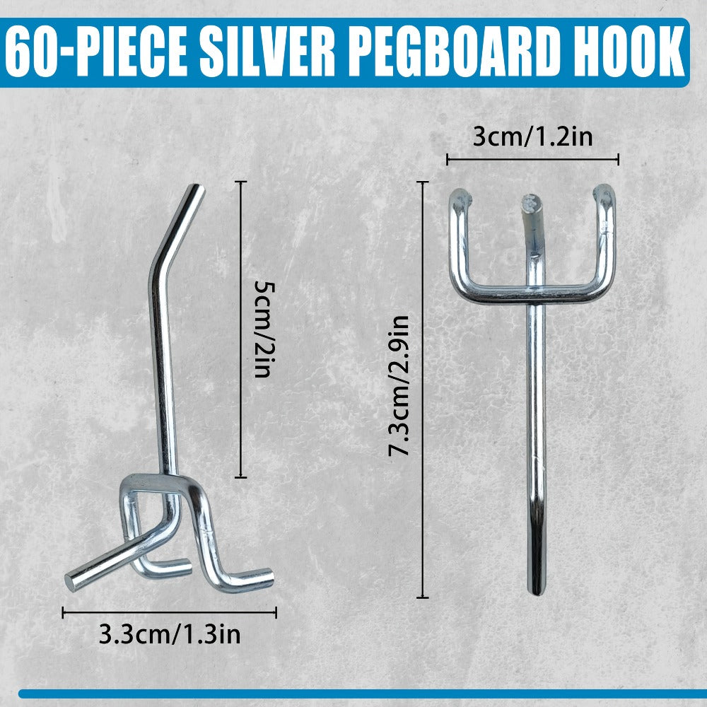 Pegboard Hooks 60pcs Stainless Steel 2 Inch Single Hole – 1-Inch Spacing Board Hooks for Tool Organization in Garage Workshop Warehouse