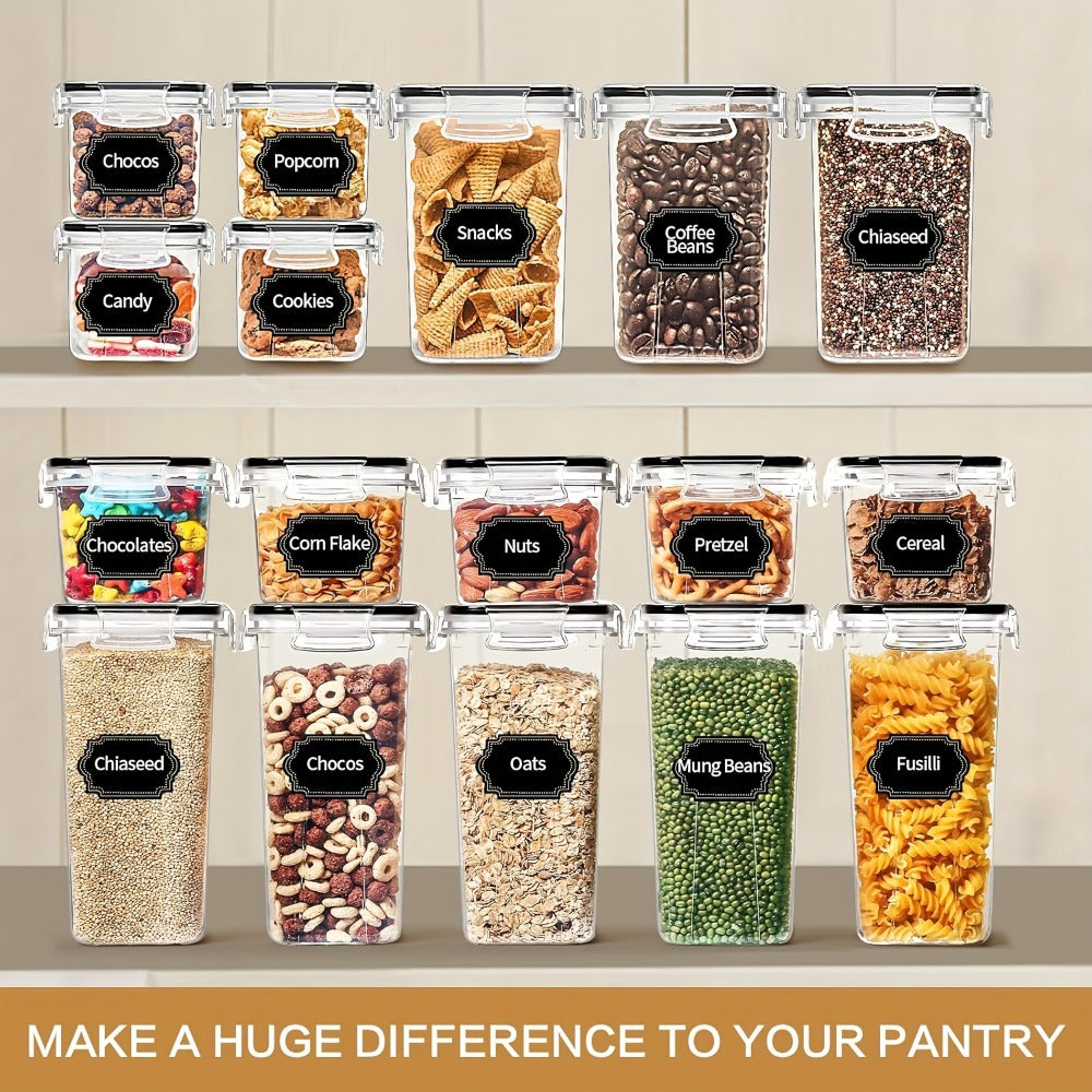 Pantry Canister Food Storage Organizer 64-Piece Plastic Set with Labels and Marker for Kitchen and Pantry Organization
