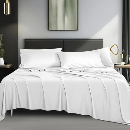 Bed Sheet Set 4-Piece 2200TC Bamboo Blend with Four Bed Sizes and Eleven Solid Color Options