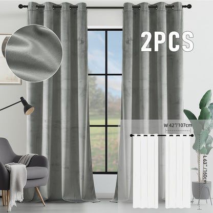 Velvet Room Darkening Curtains 2 Panels, Grommet Top Thermal Insulated Soundproof Blackout Curtains for Living Room Bedroom